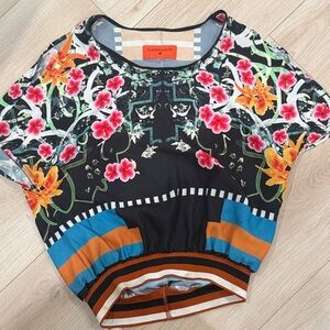 Clover Canyon Floral Crop Top - Black, Pink, Orange, Blue